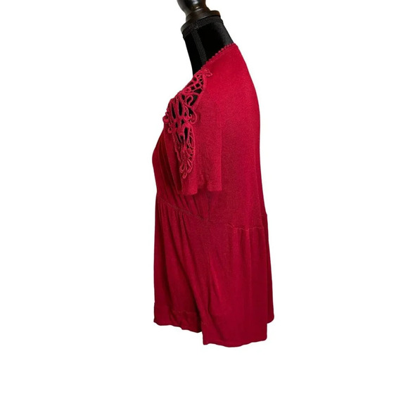 Knox‎ Rose Burgundy Short Sleeve V Neck Top Shirt Lace Large Boho Cottagecore - Picture 4 of 9